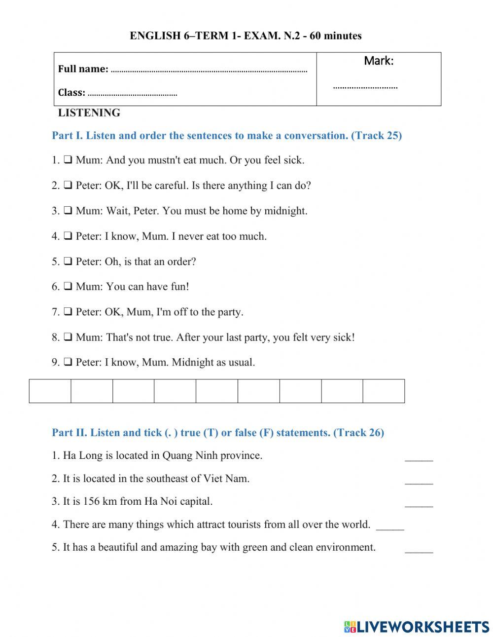 Grade 6 I learn smart world Test 2 End Term 1