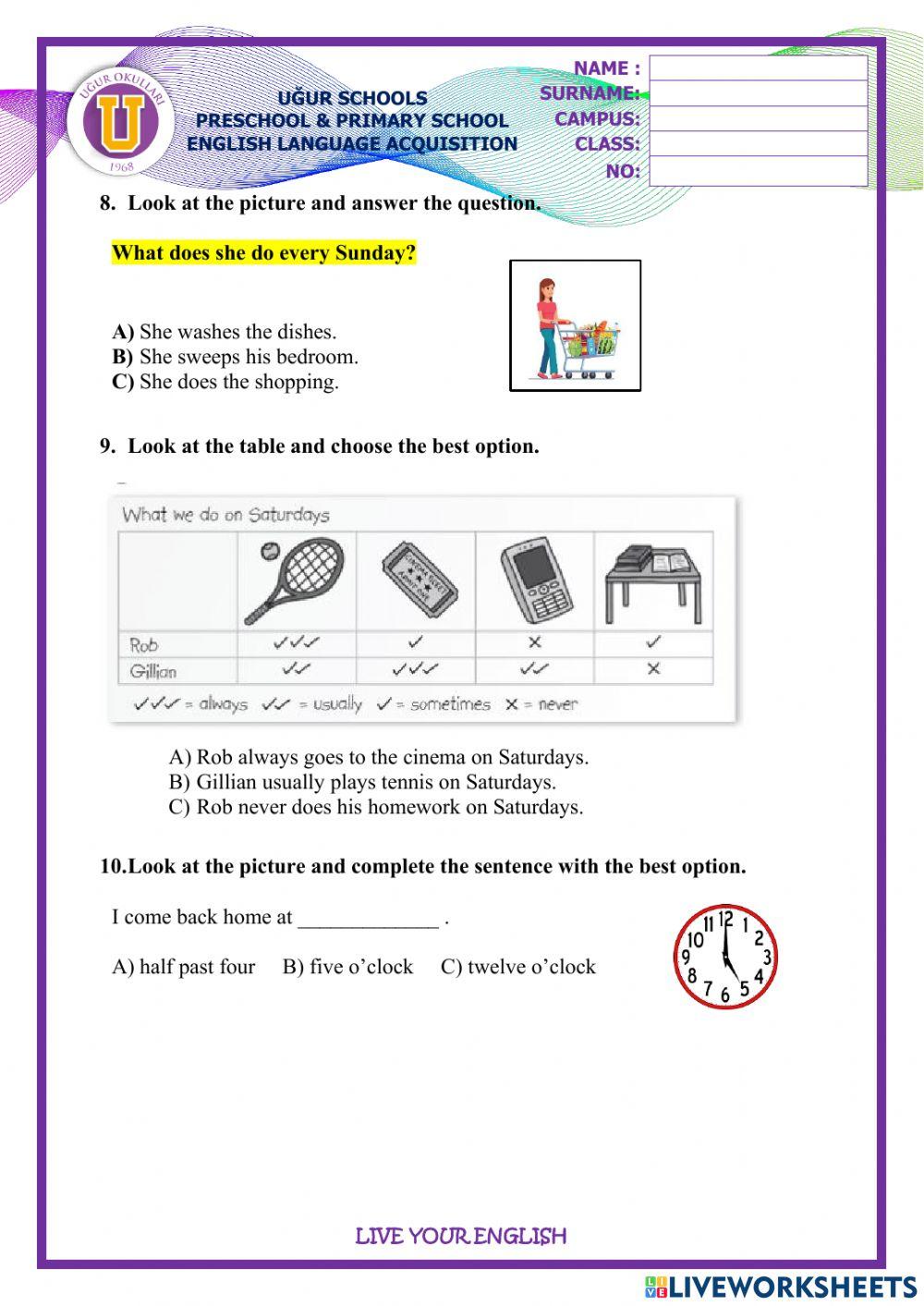 Grade 3-URT 2 Practice Sheet