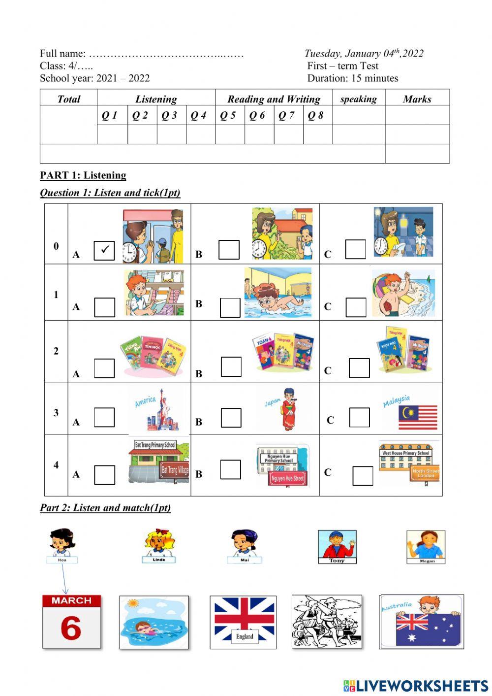 Listening test grade 4 CK1