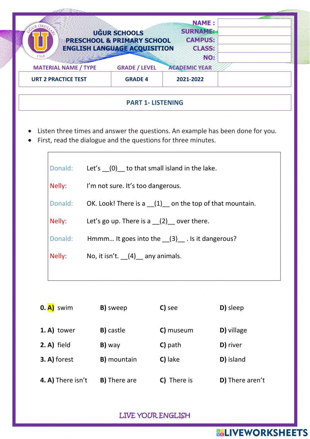 Grade 4-URT 2 Practice Sheet