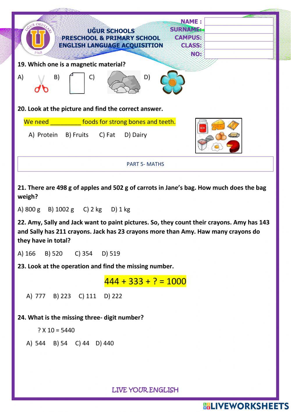 Grade 4-URT 2 Practice Sheet