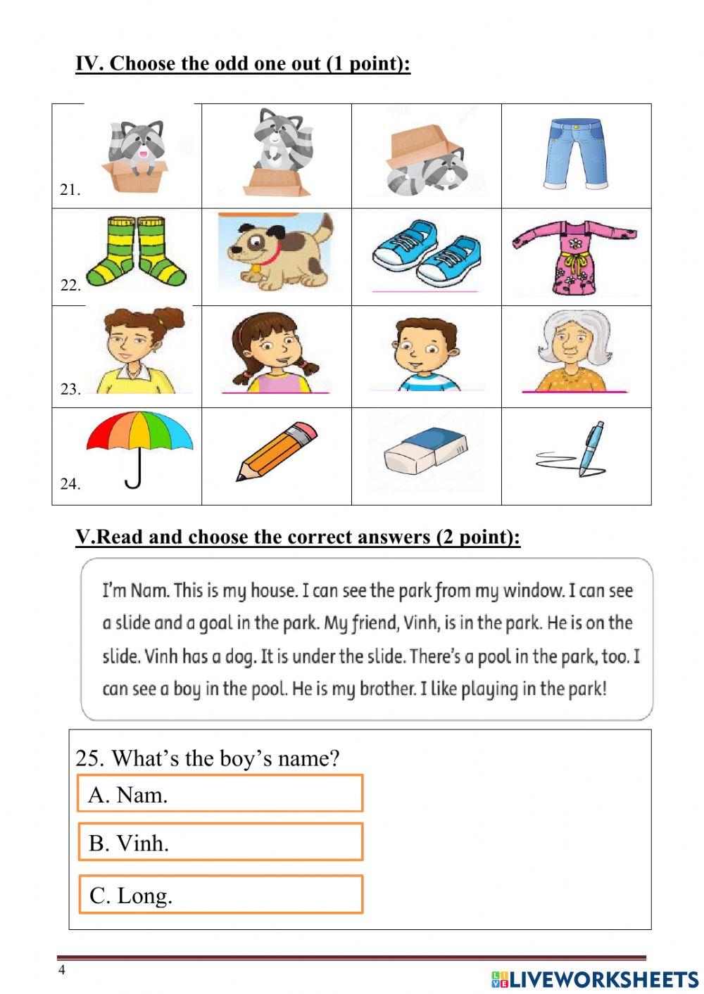 The first test grade 3 - school years 2021-2022