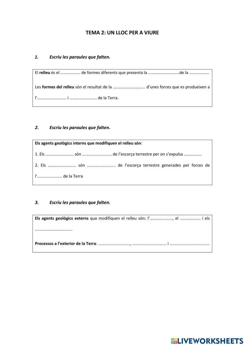 T2: UN LLOC PER A VIURE - repàs 1ª PART