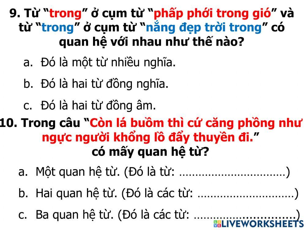 PBT Ôn tập Tiếng Việt Cuối HK1 Tiết 7