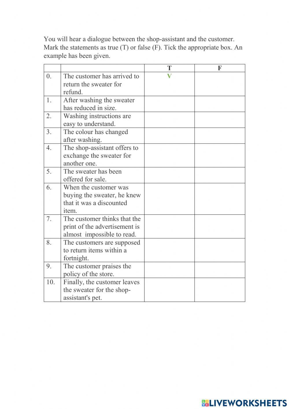 Shop assistant Free Interactive Worksheets 5270630