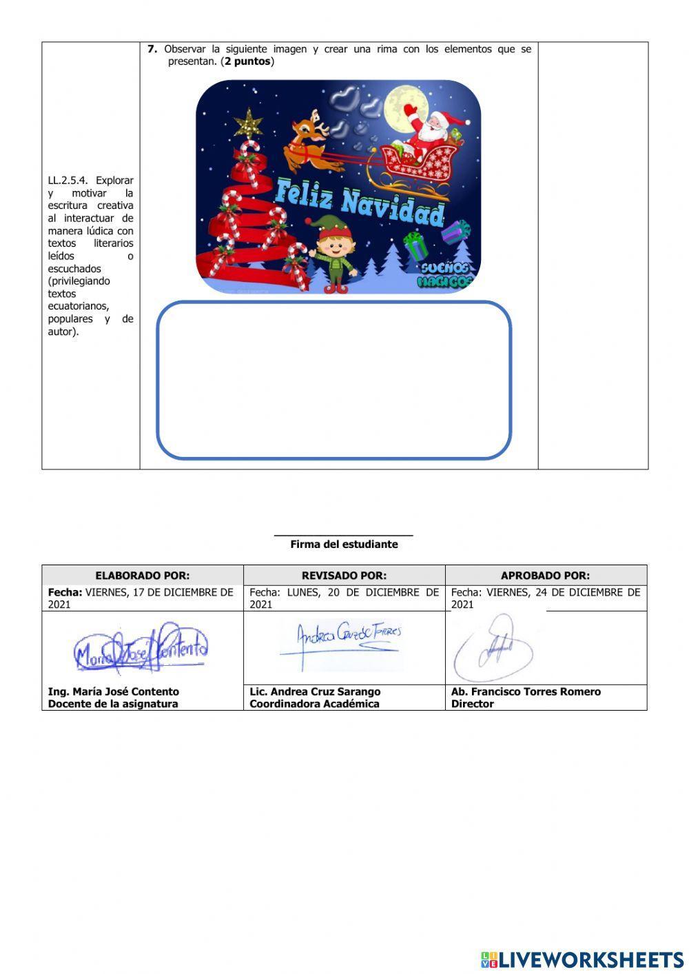 Evaluación de Lengua y Literatura Cuarto del Segundo Parcial del Segundo Quimestre