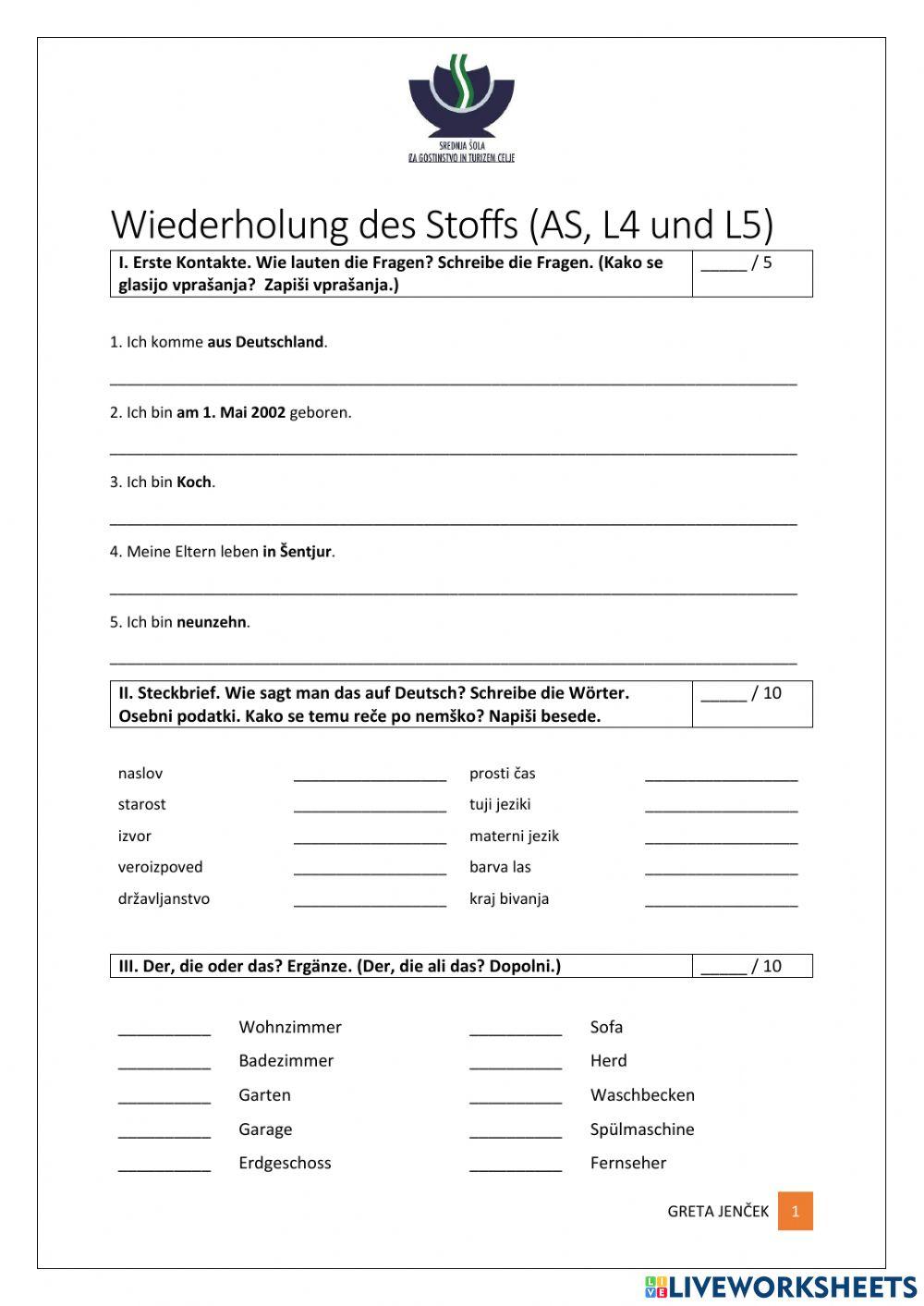 Wiederholung des Stoffs (L4 und L5)