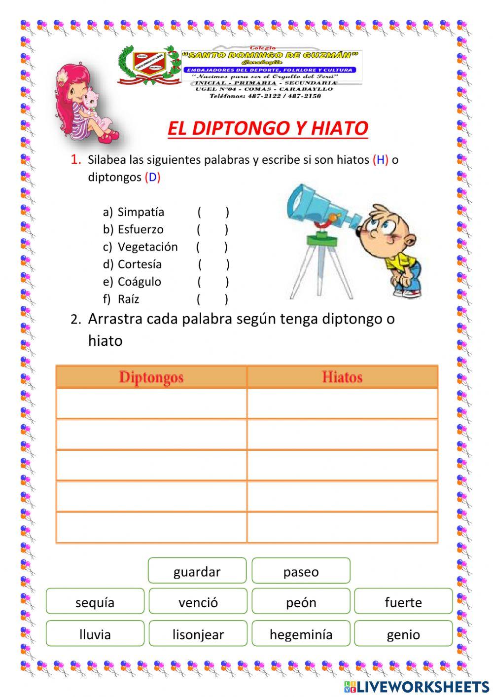 DIPTONGO Y HIATO DIPTONGO Y HIATO