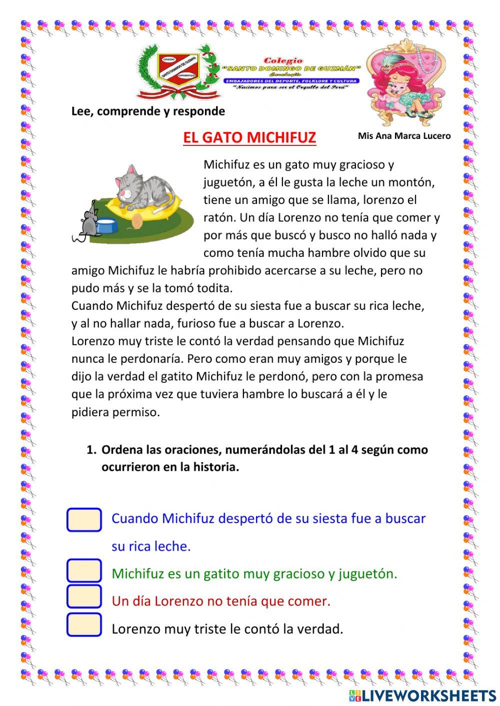 LECTURA EL GATO MICHIFUZ LECTURA EL GATO MICHIFUZ