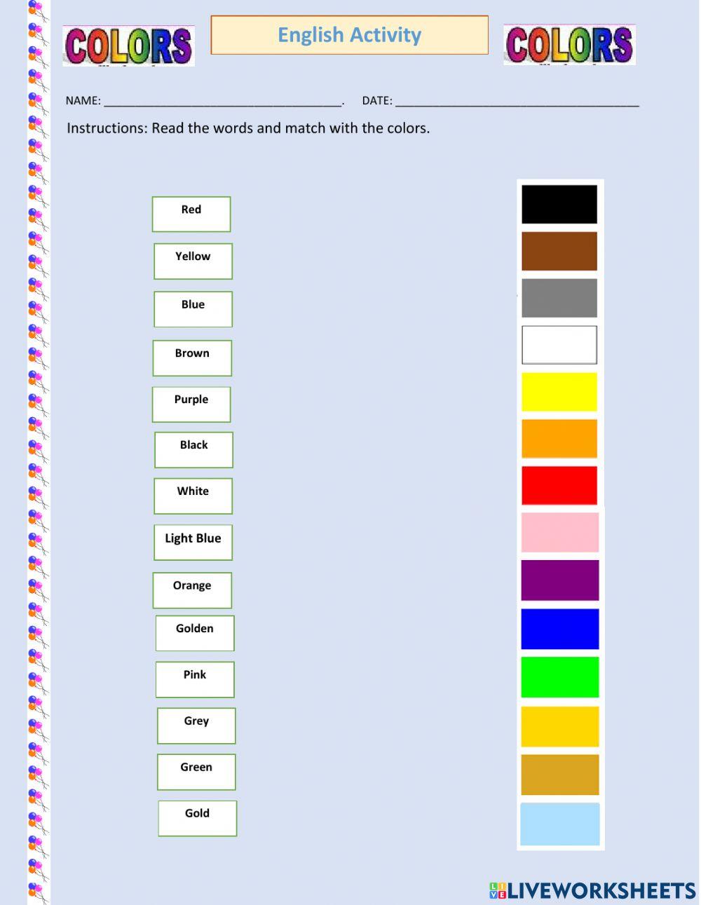 Colors online exercise for 3 grade Live Worksheets