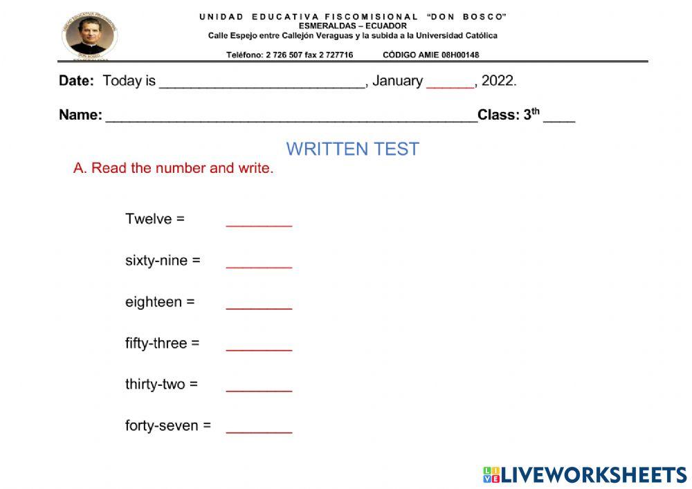 Numbers-written test