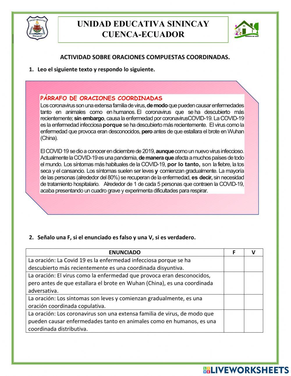 Oraciones compuestas coordinadas