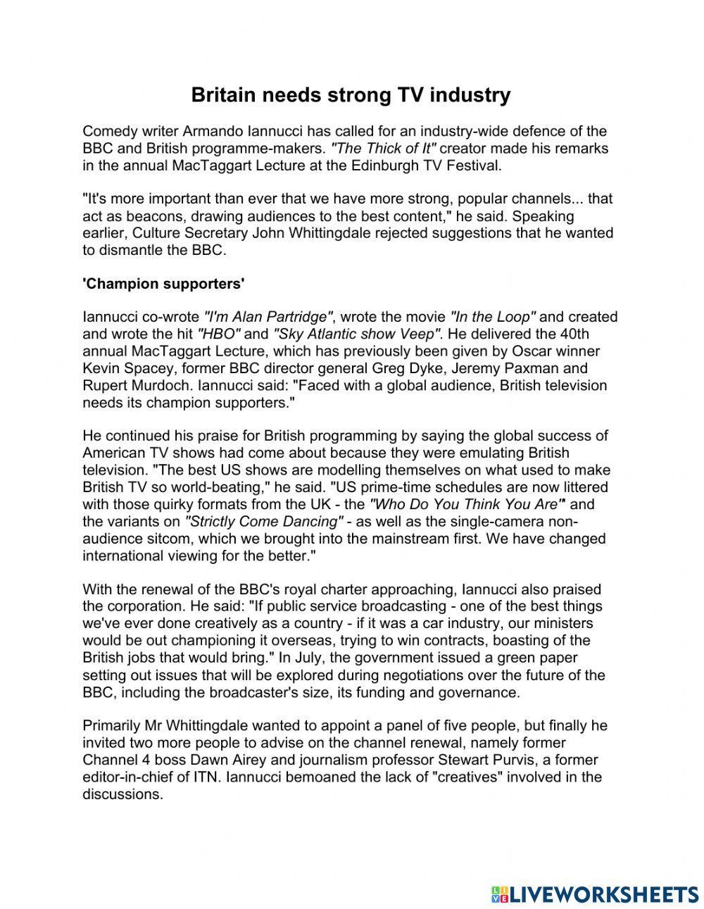 Britain needs strong TV show