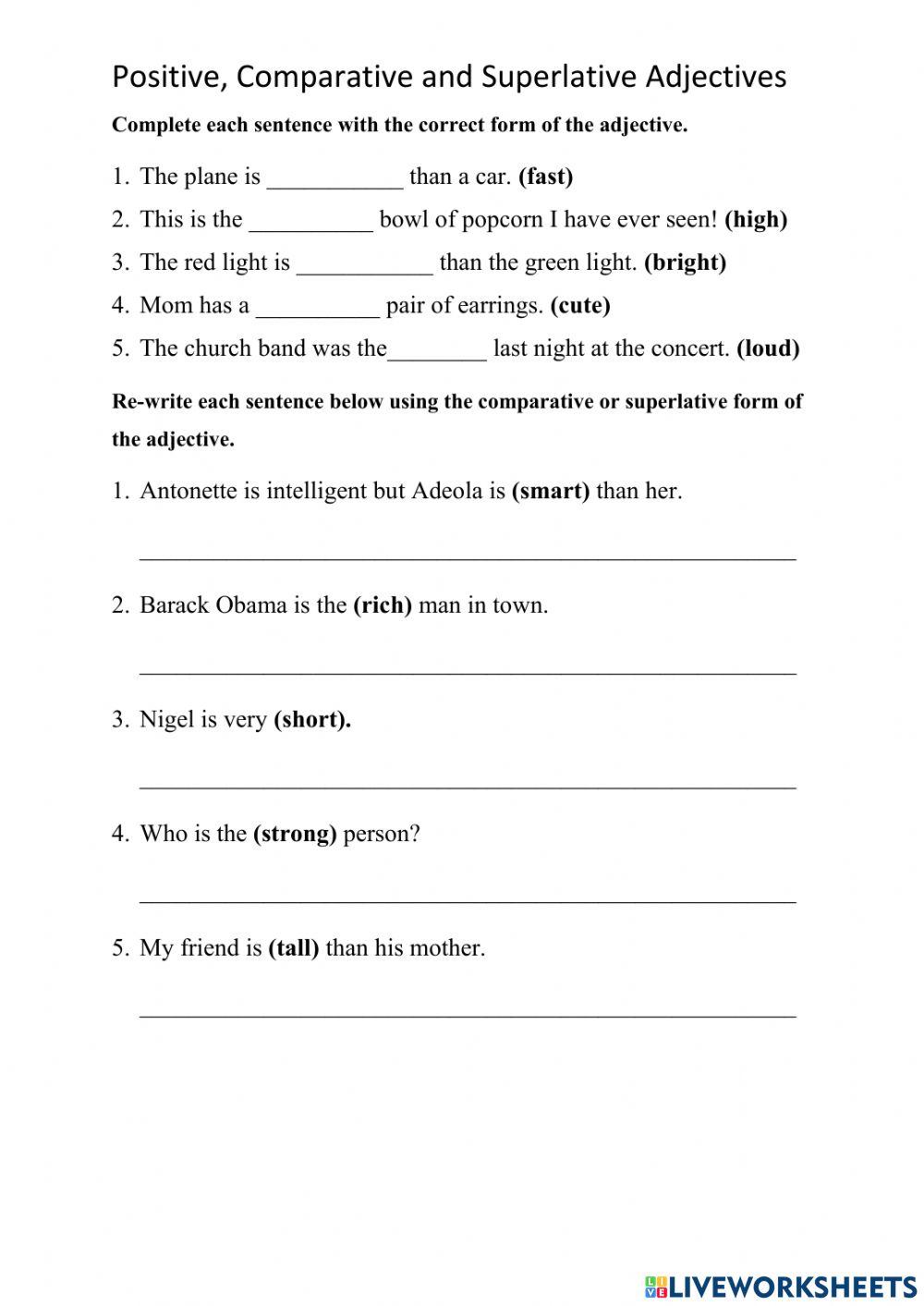 Comparing Adjectives worksheet for 3 Live Worksheets