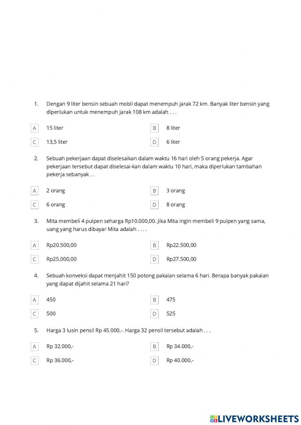 Perbandingan senilai dan berbalik nilai