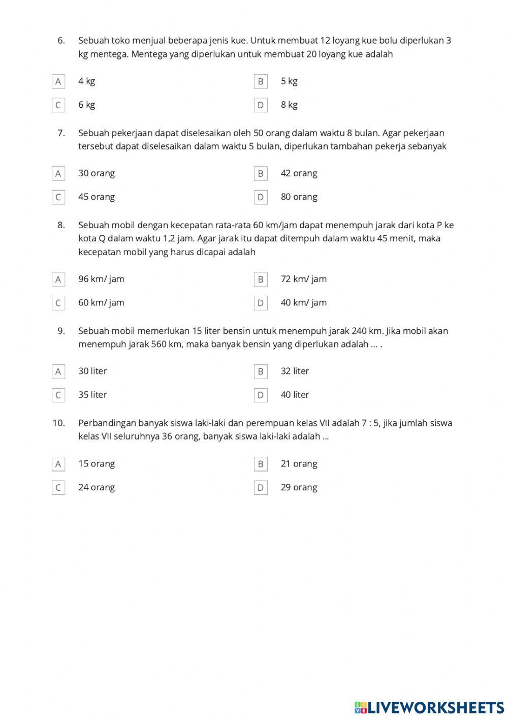 Perbandingan senilai dan berbalik nilai