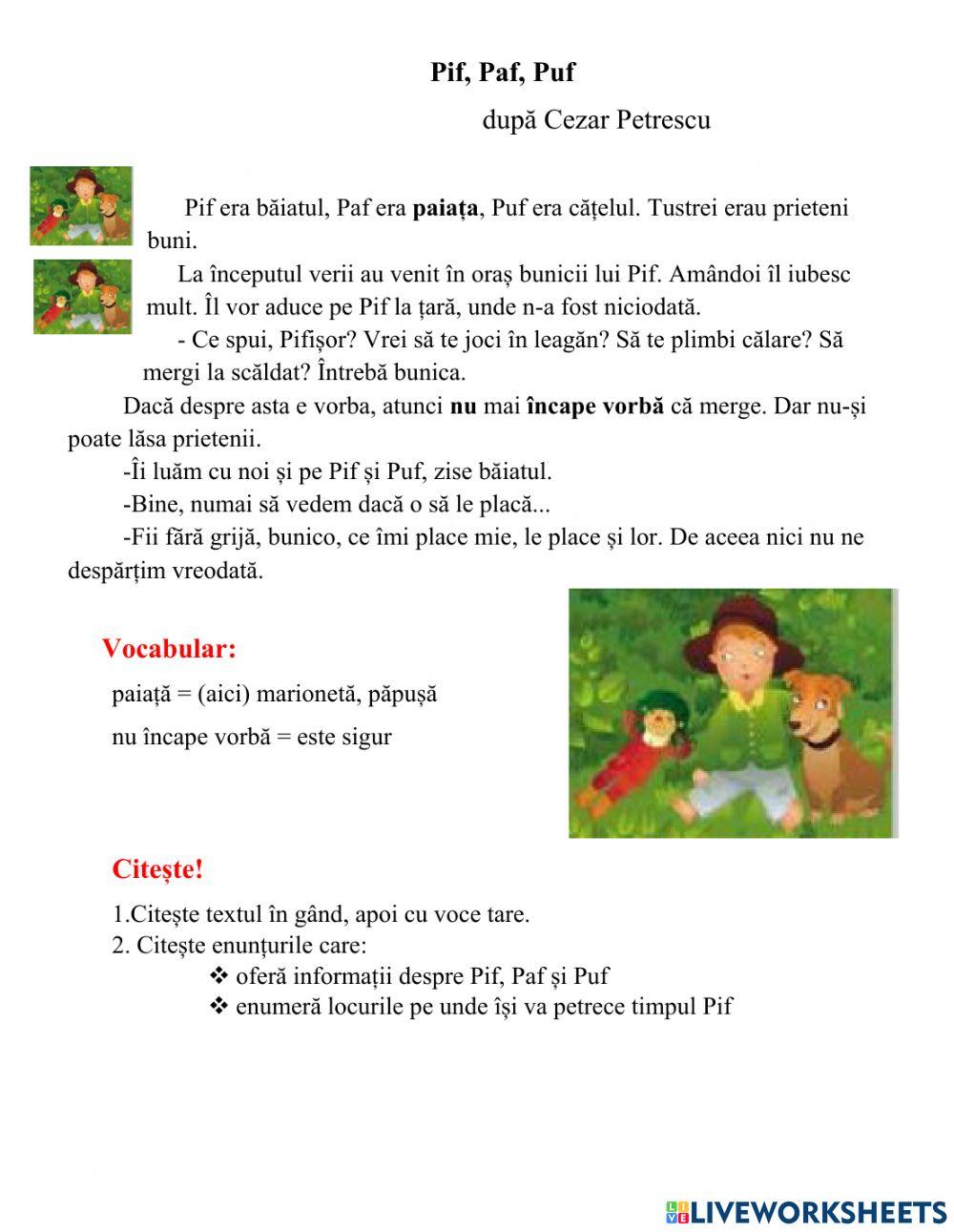 Pif, Paf, Puf după Cezar Petrescu