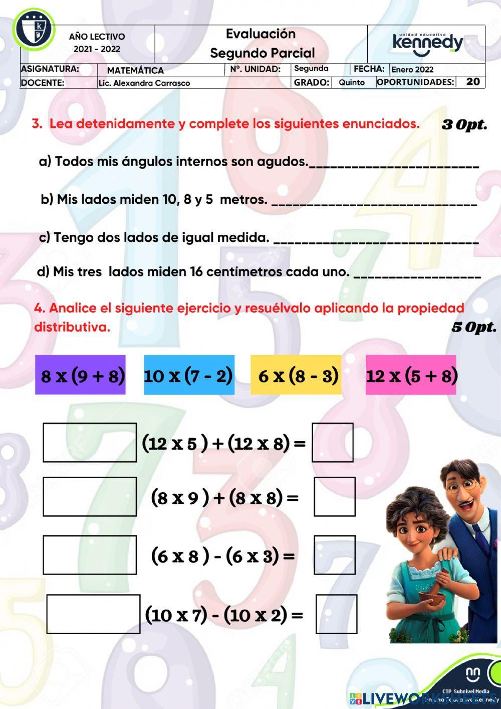 Evaluación parcial de matemáticas Evaluación parcial de matemáticas