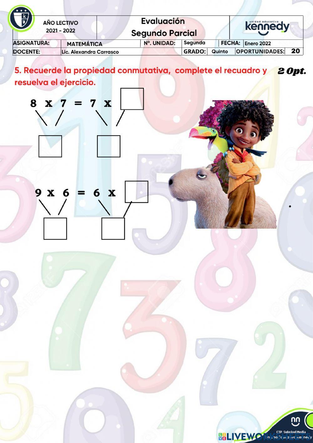 Evaluación parcial de matemáticas Evaluación parcial de matemáticas