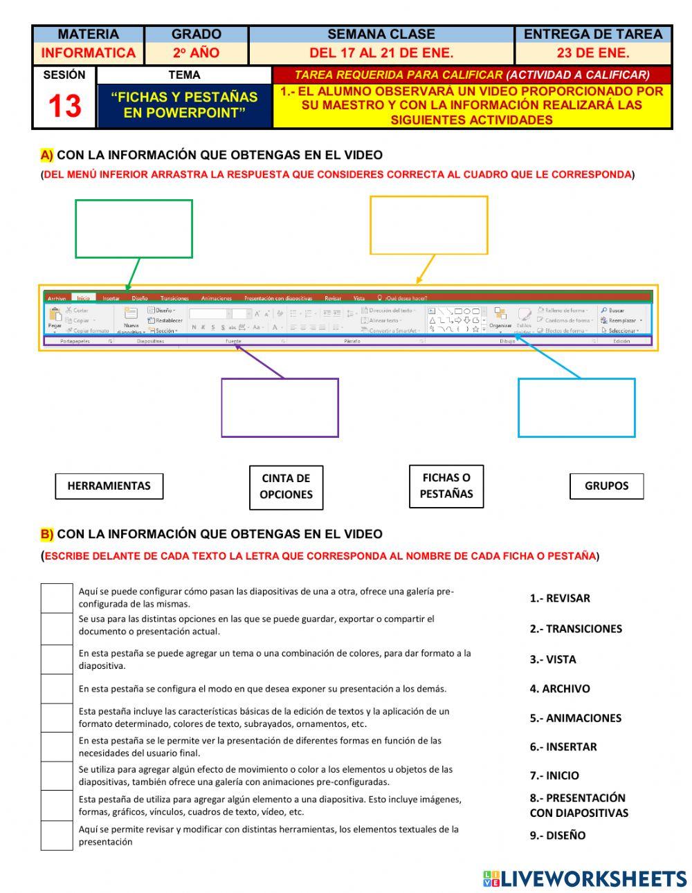 Fichas o Pestañas de PowerPoint Fichas o Pestañas de PowerPoint