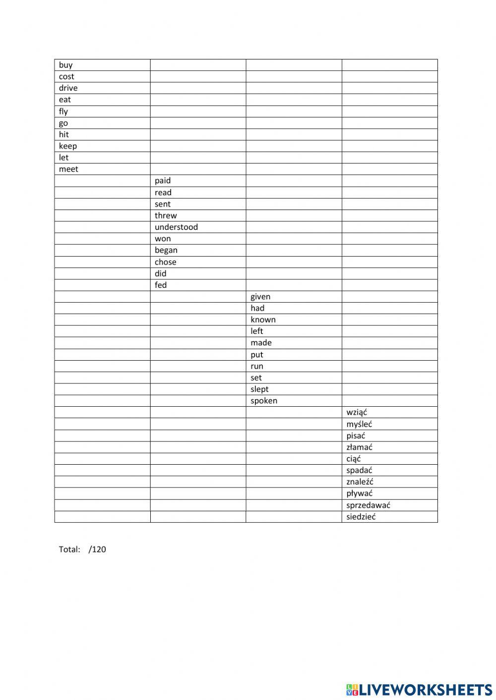 Irregular verbs