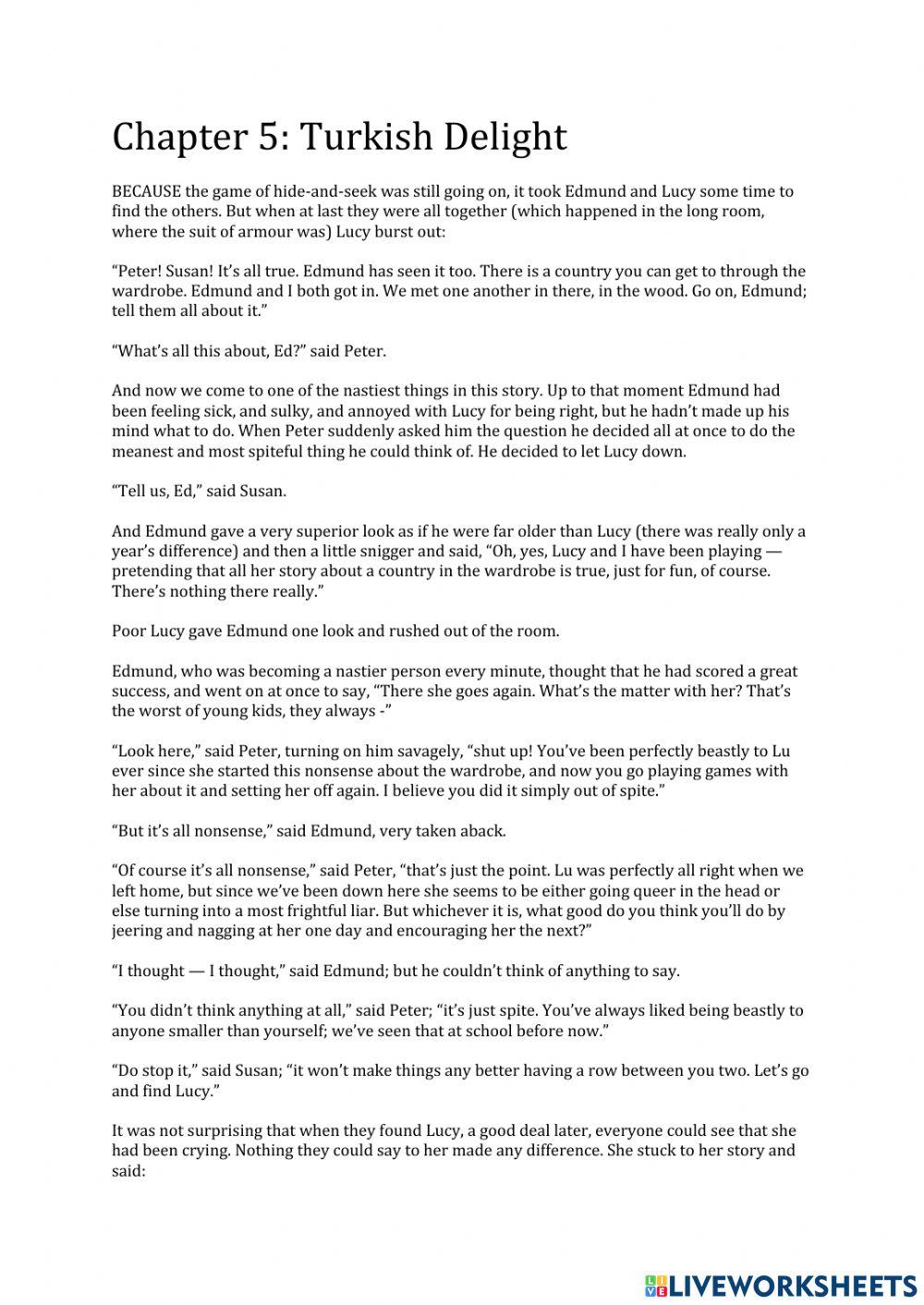 The Lion The Witch and the Wardobe Chapter 5 questions