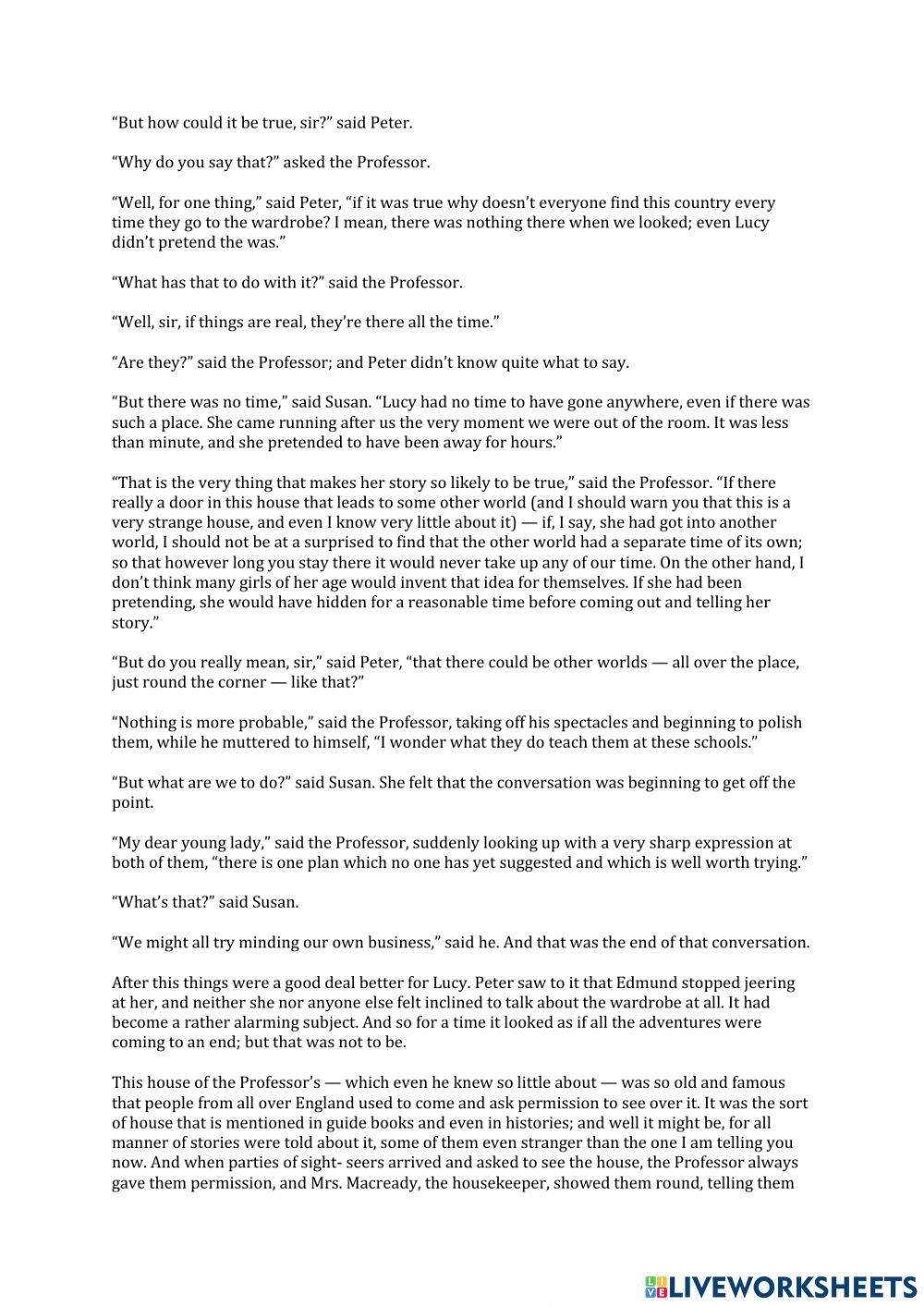 The Lion The Witch and the Wardobe Chapter 5 questions