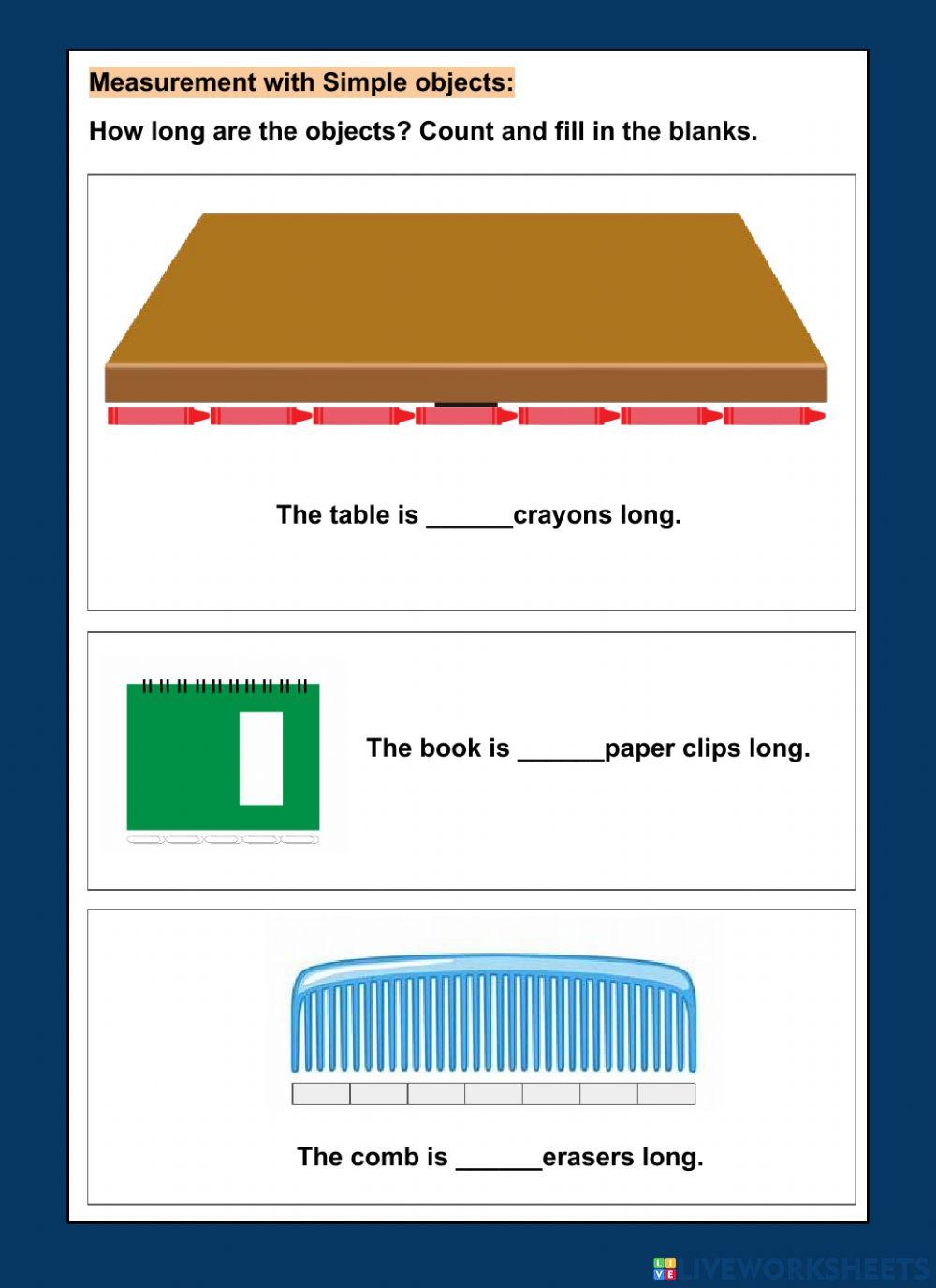 Measuring objects with other simple objects worksheet Live Worksheets