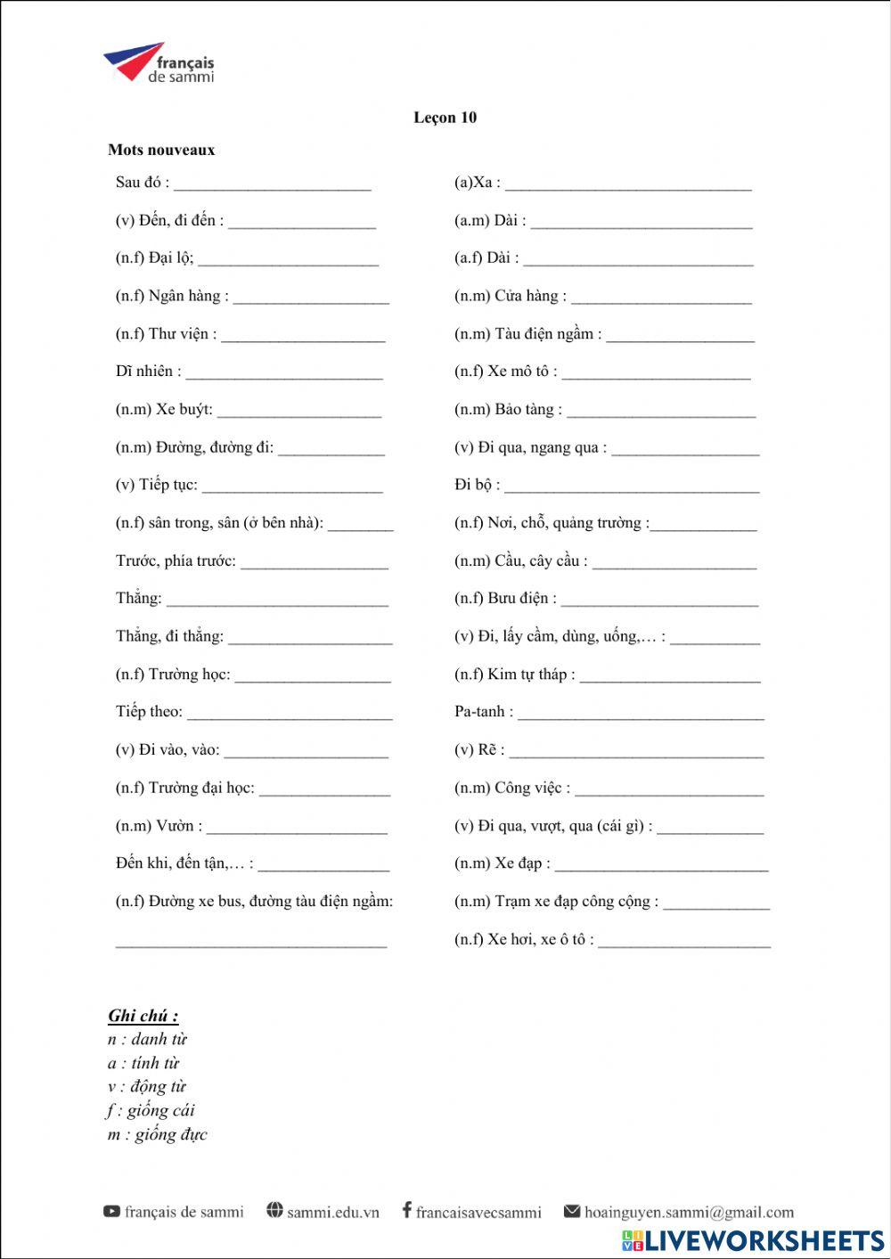 Le Nouveau Taxi 1 - Leçon 10 - Vocabulaire