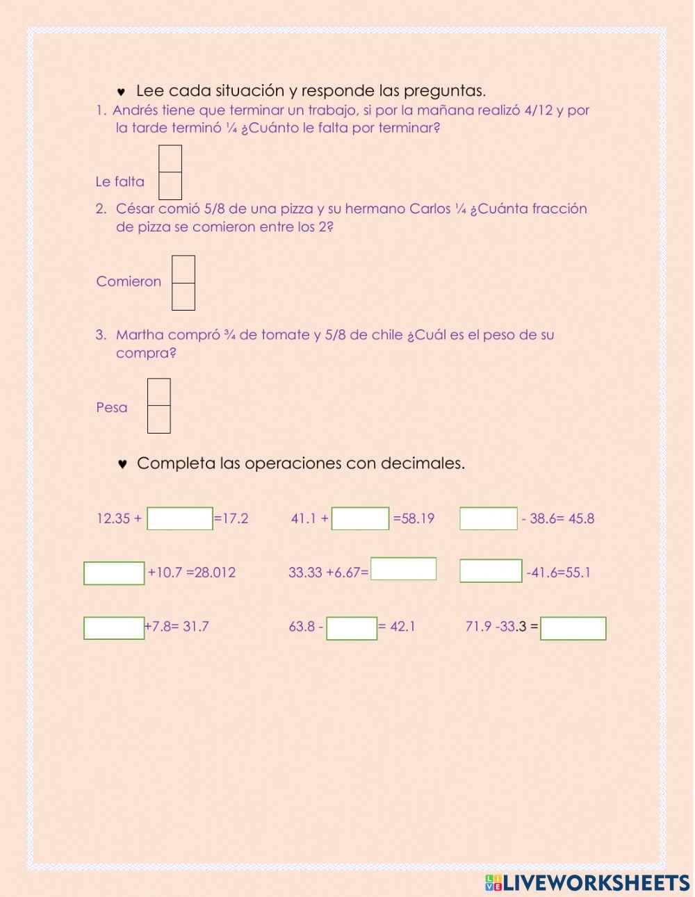 Problemas con fracciones y decimales