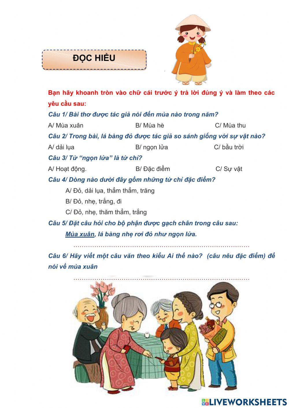 Lớp 2 - Bài tập ôn Tết