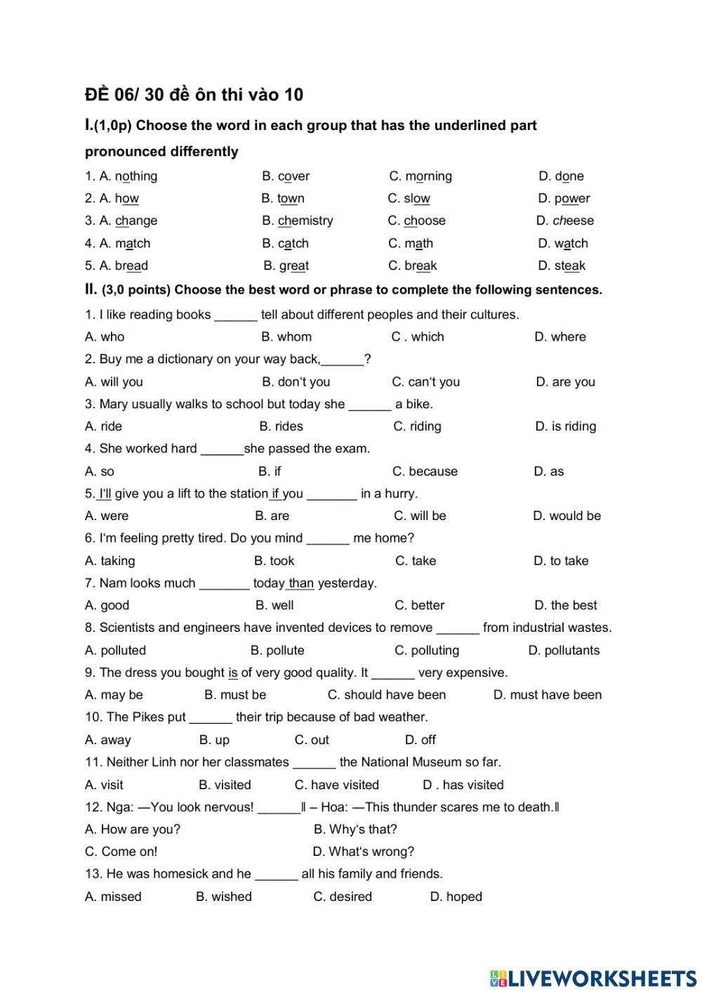 Đề 6 -30 đề ôn thi vào 10