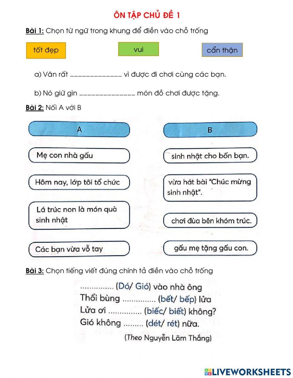 Ôn tập chủ đề 1