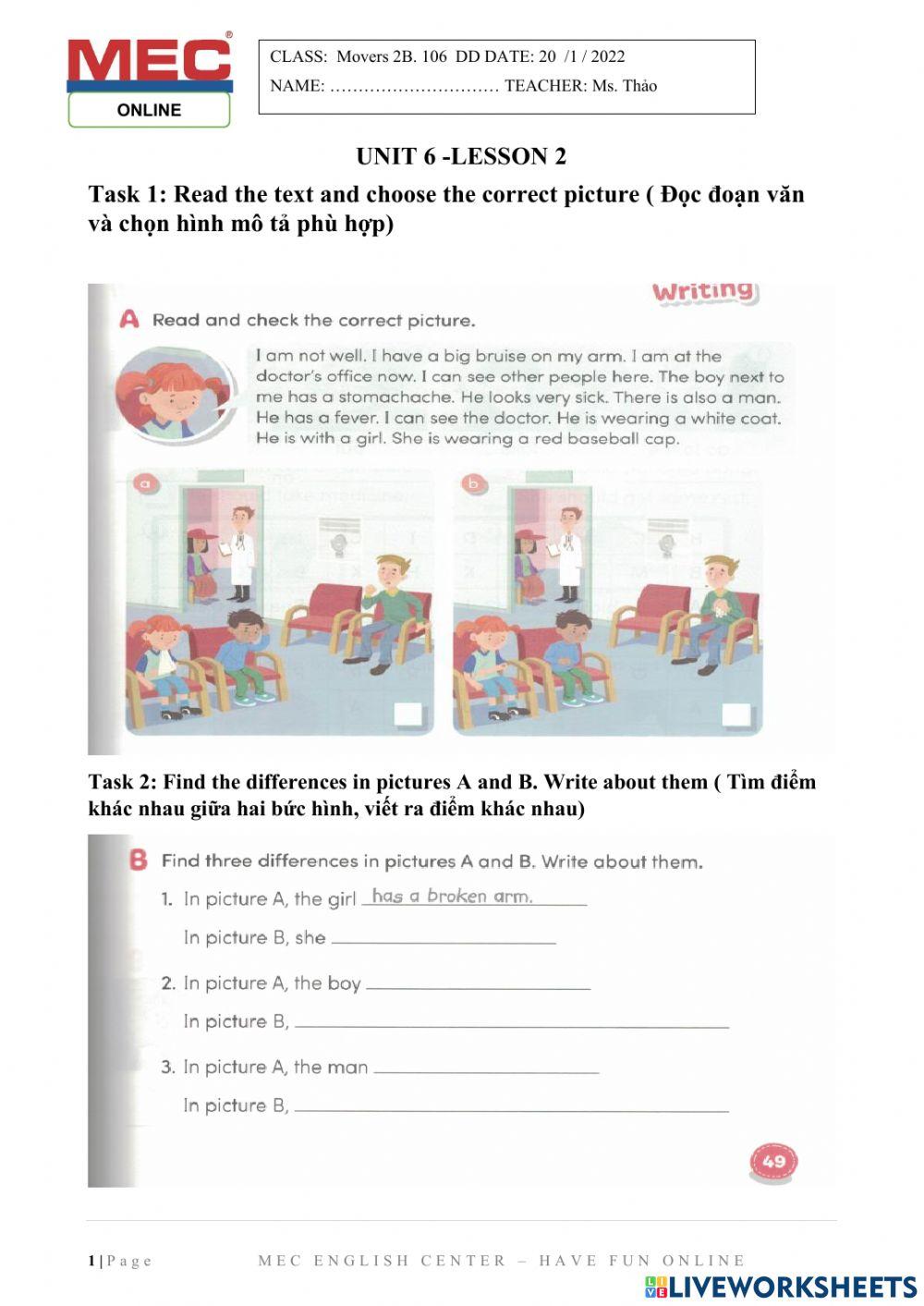 Movers 2B- Unit 6- Lesson 2