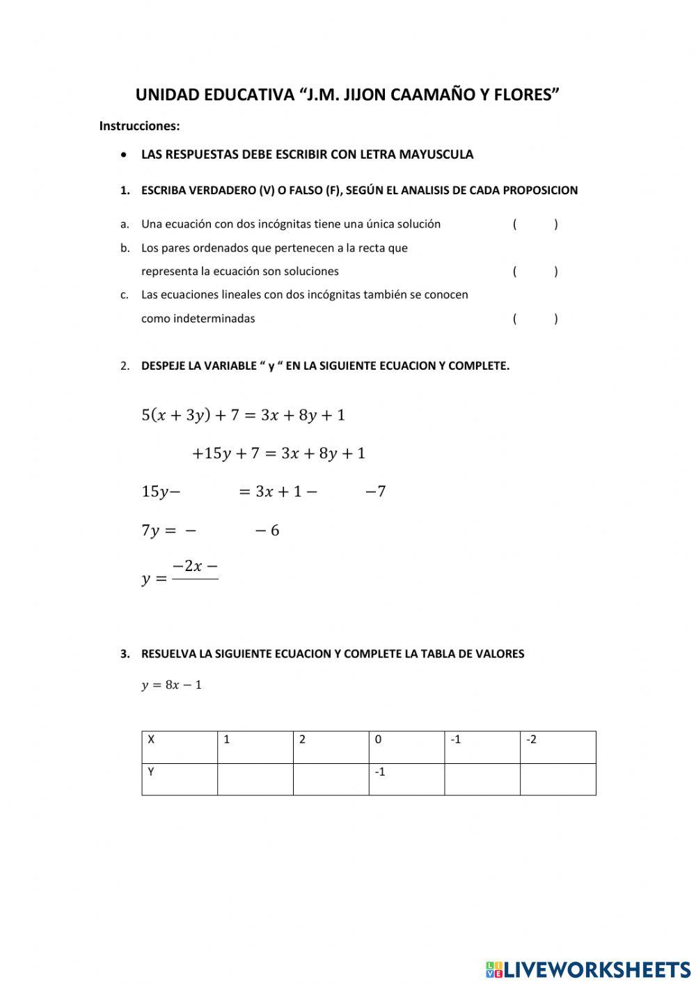 Ecuaciones con dos incognitas