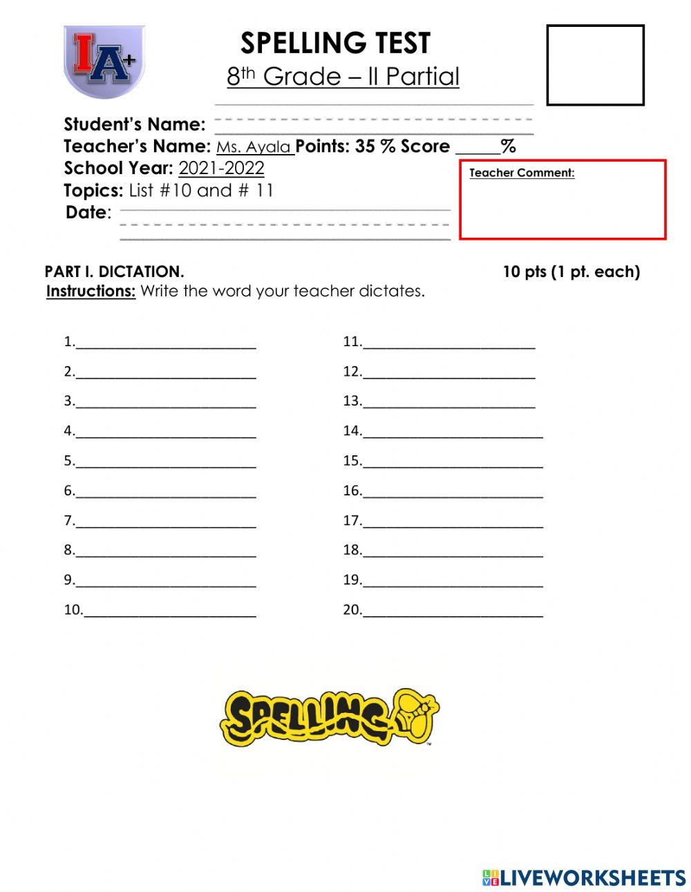 8th grade spelling test iip