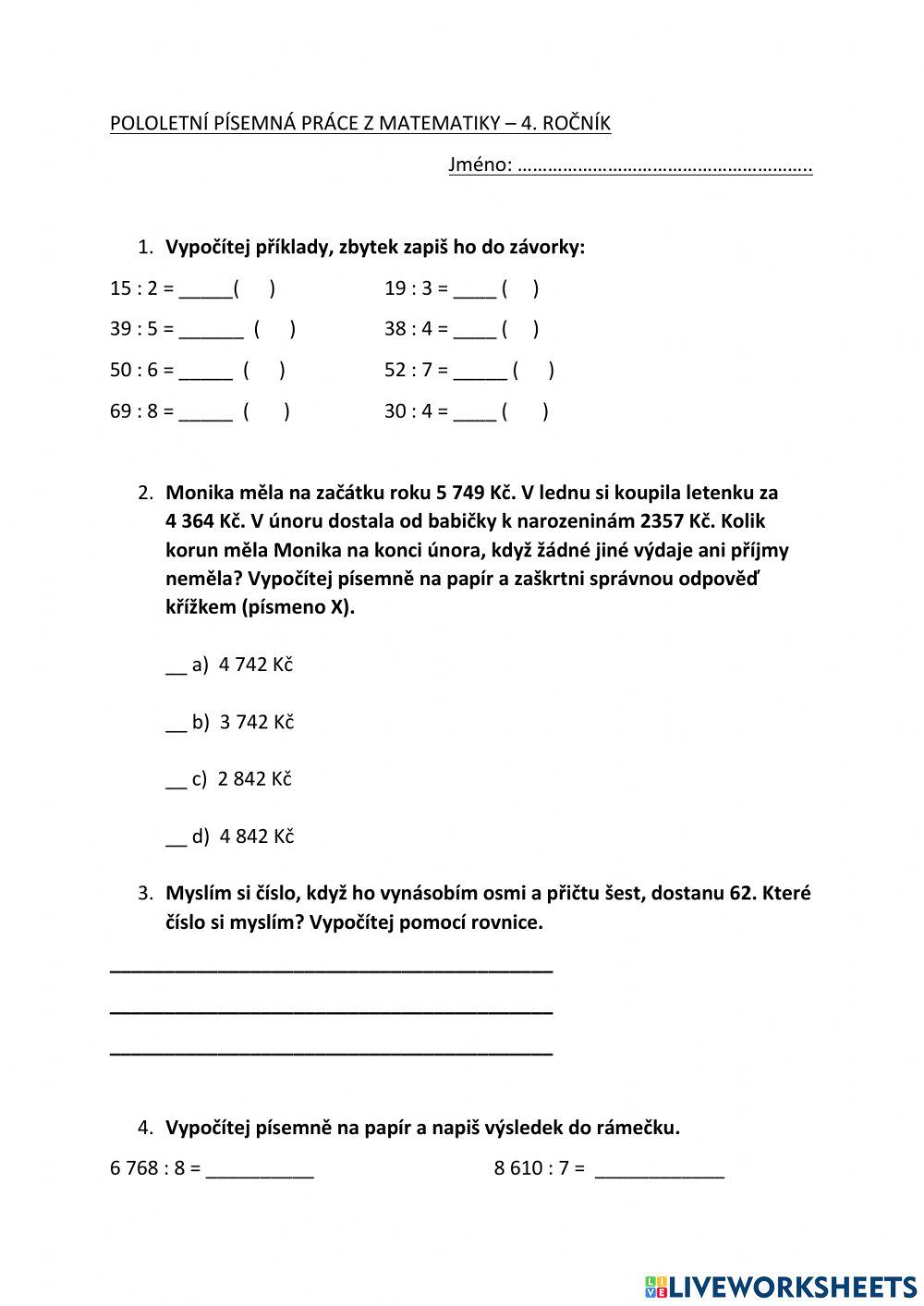 Pololetní práce z M