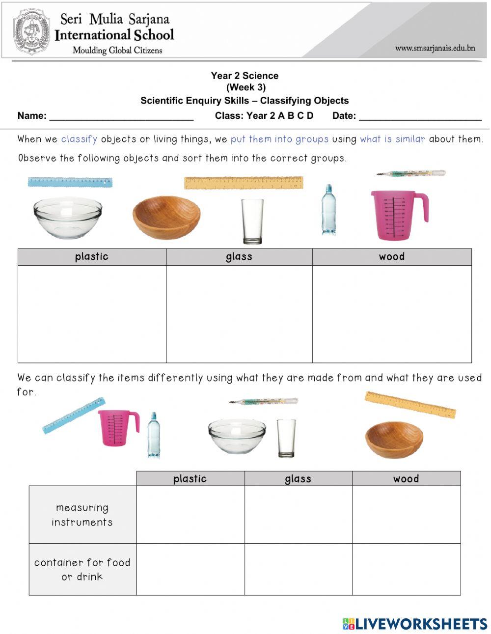Scientific Enquiry Skills: Classifying objects