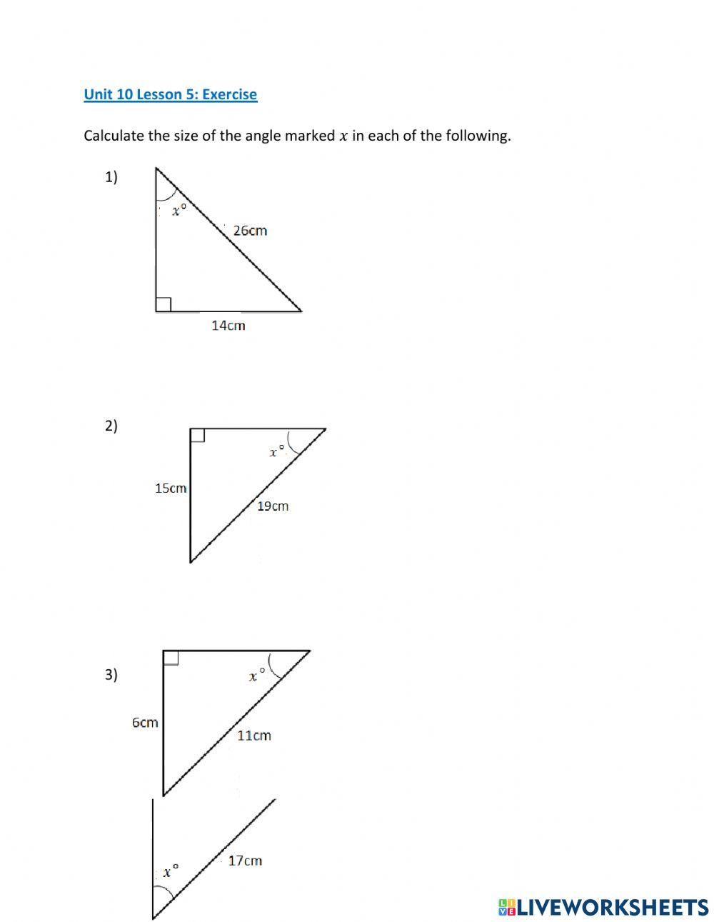 Trig Ratios Worksheet on angles