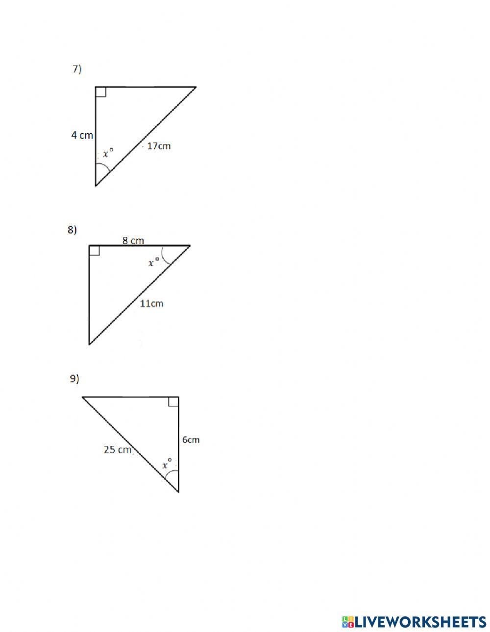 Trig Ratios Worksheet on angles