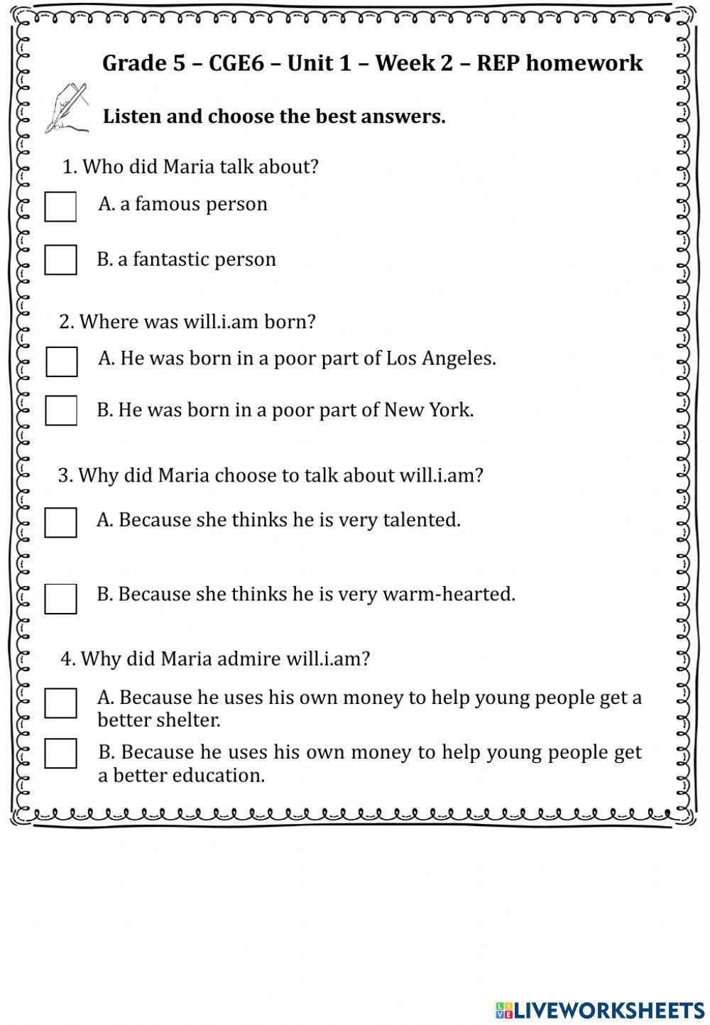 Grammar Grade 5 Unit 1 Week 2 Answers Key