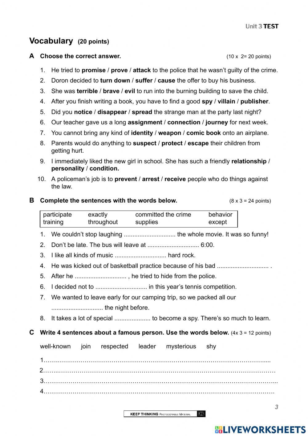 Test Unit 3 Keep Thinking