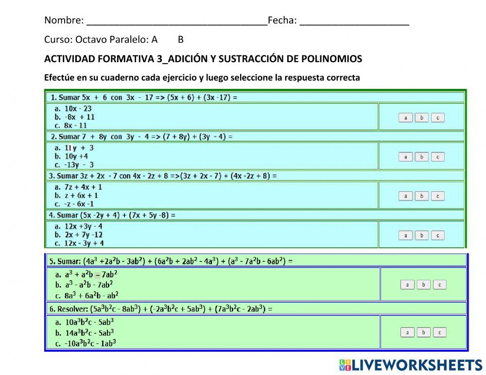 Adición y sustracción de expresiones algebraicas Adición y sustracción de expresiones algebraicas