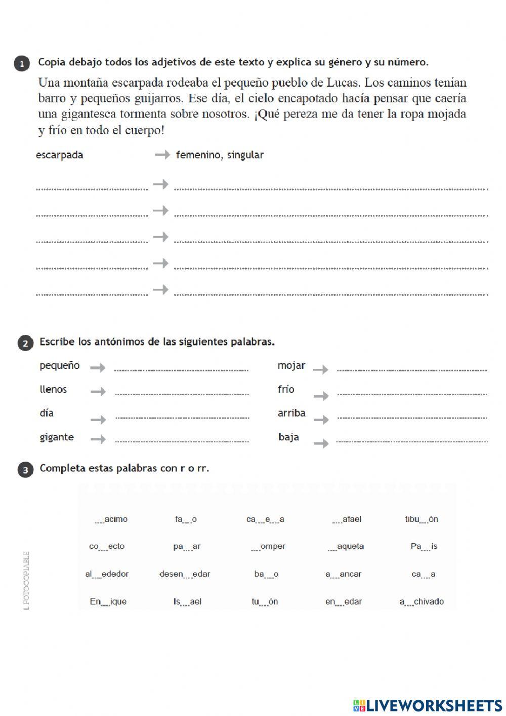 Repaso Tema 5 Lengua. Tercero