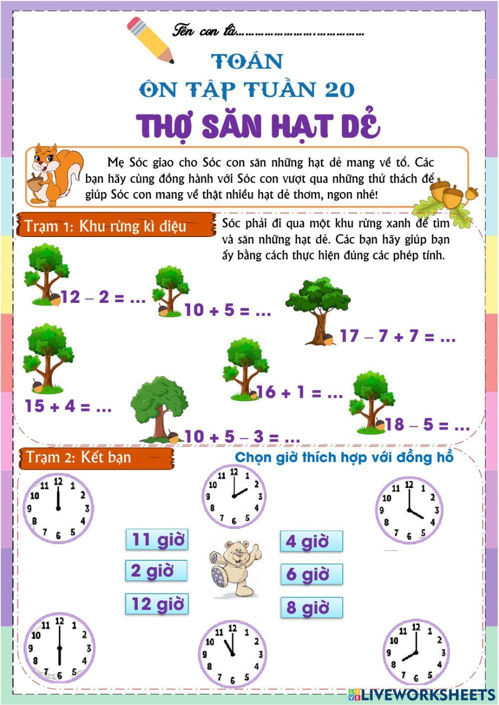 Phiếu ôn toán tuần 20