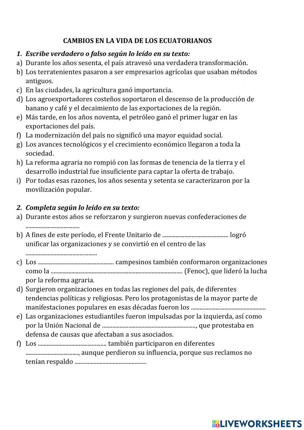 Cambios de vida de los ecuatorianos