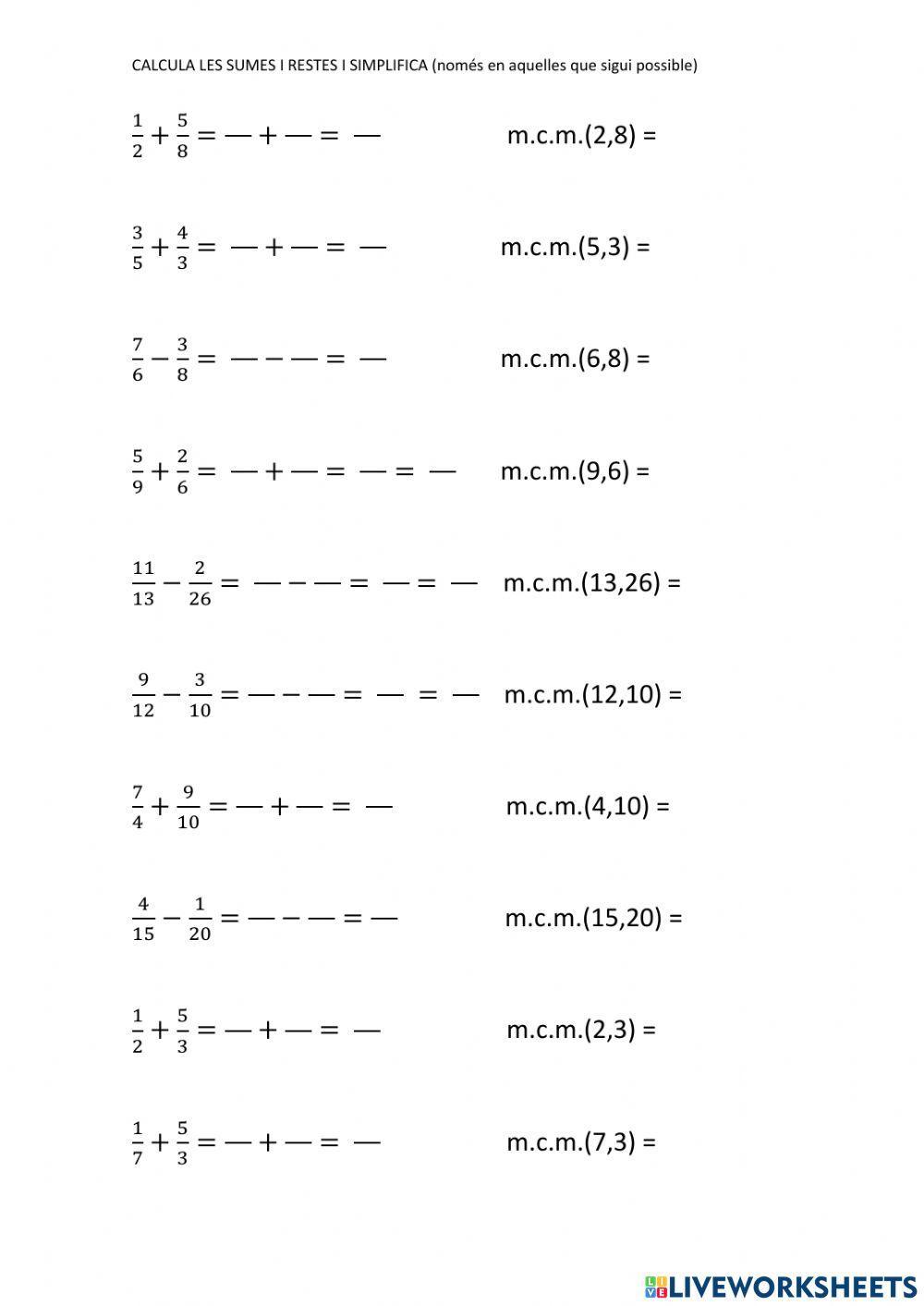 Suma i resta de fraccions
