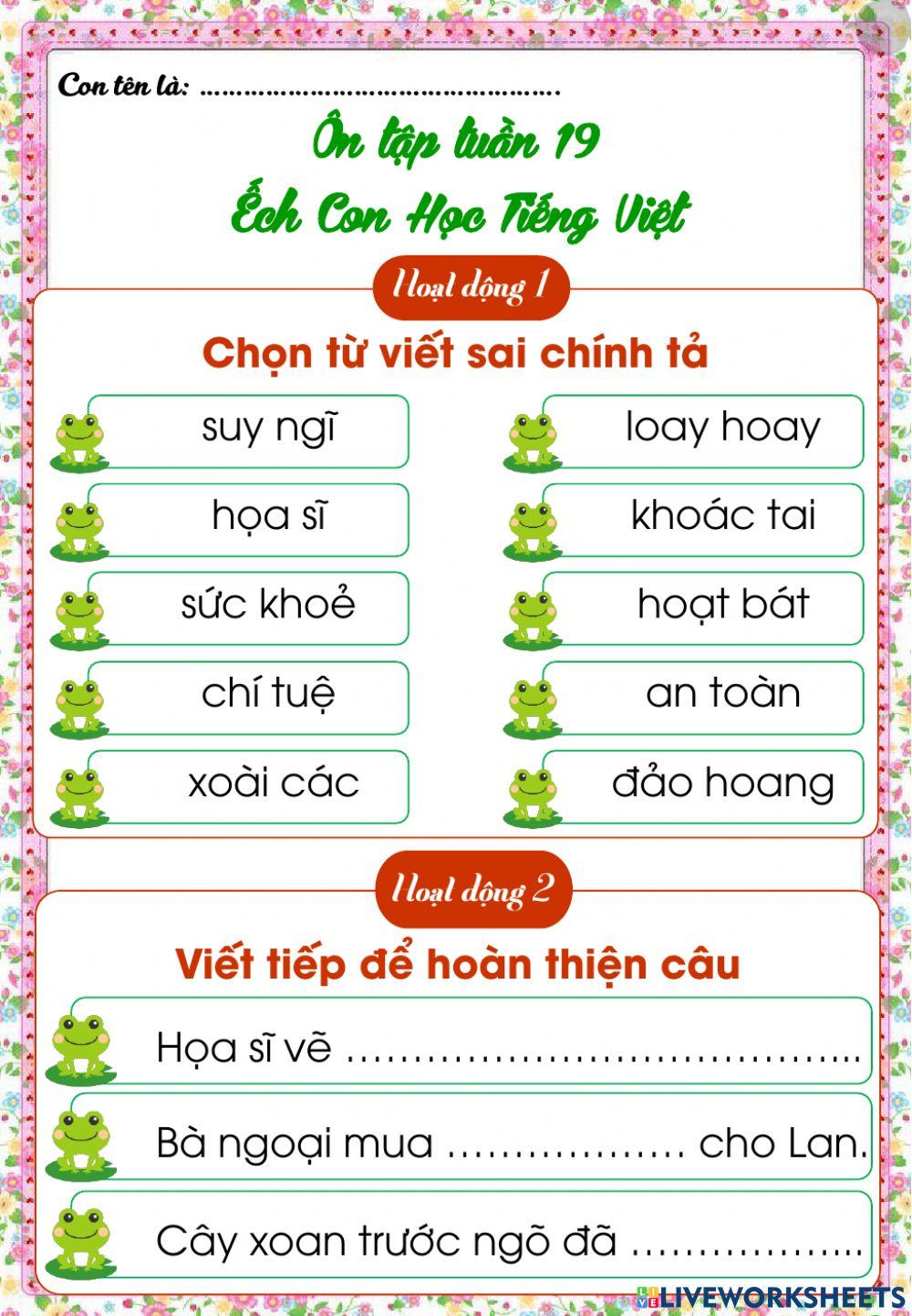Phiếu ôn tập tiếng việt tuần 19