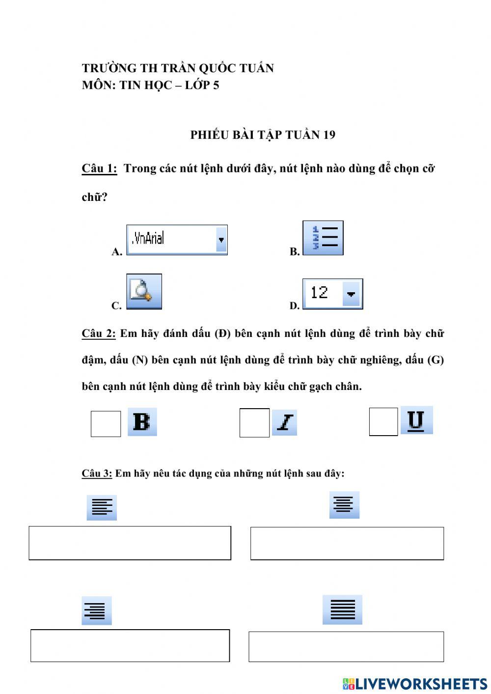 BT tin học lớp 5 - tuần 19