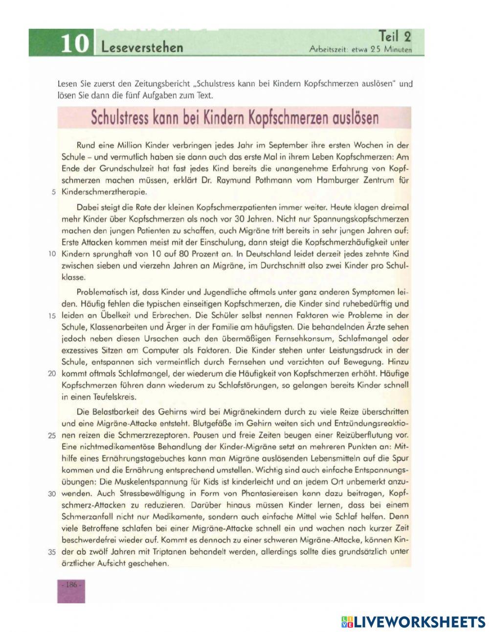 Leseverstehen Teil 2